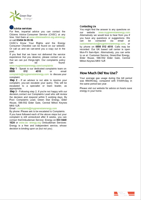 United Kingdom Green Star Energy energy business utility bill Word and PDF formats, 3 pages 3